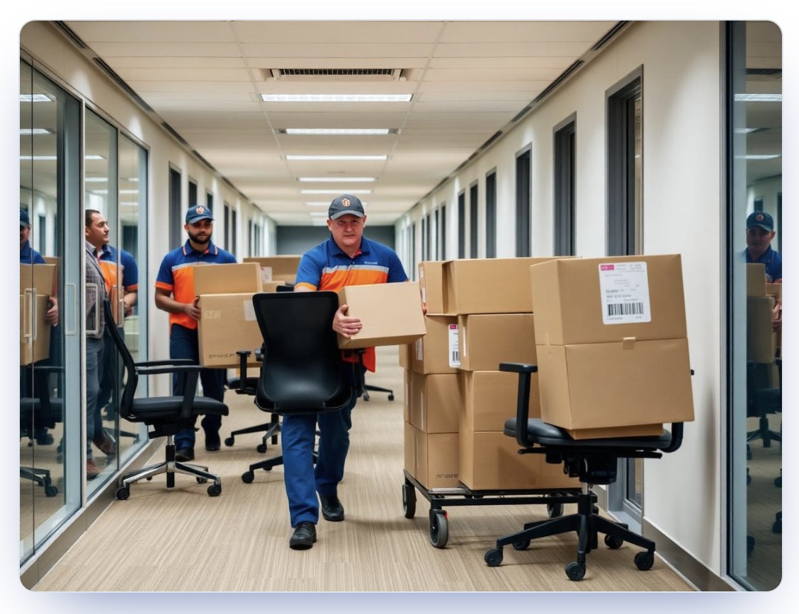 Sushant Packers & Movers team relocating an office with packed cartons